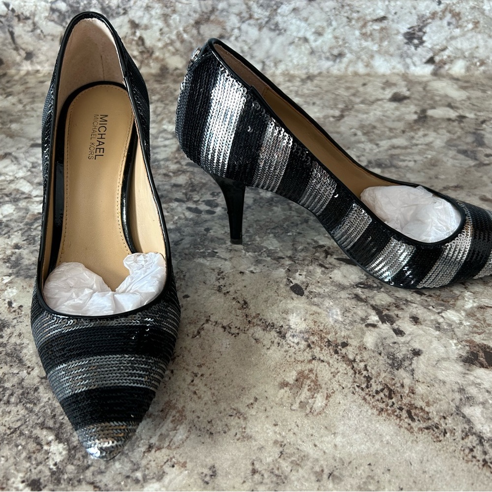 Michael Kors Black and Silver Women's Heels